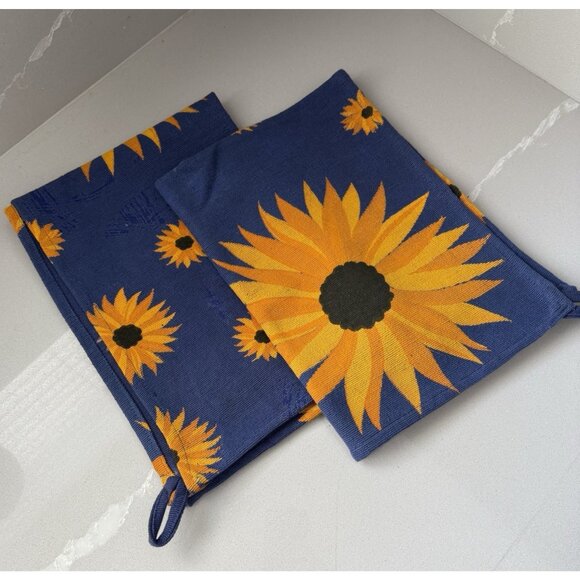 Mamma Ro Set of 2 Oversized Tea Kitchen Towels Lucca Cotton Sunflowers 27x19" - Picture 1 of 6